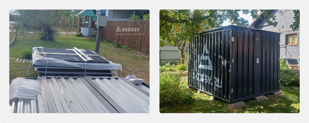 Сарай для дачи SKOGGY в разобранном и собранном виде